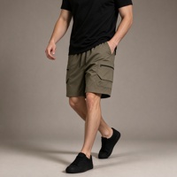 Shorts cargo utilitaires pour hommes, olive, taille élastique, cordon de serrage noir, poche latérale zippée, poche arrière, longueur genou, pour la randonnée