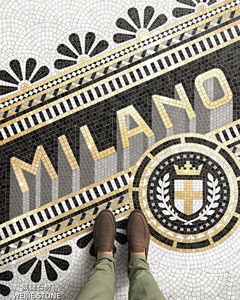 Logo en mosaïque personnalisé en verre coloré, marbre et céramique pour la décoration des sols et des murs d'entrées commerciales - Product Image 3