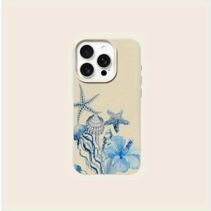 Funda Protectora para Teléfono Móvil con Diseño de Estrellas de Mar, Flores y Patrón de Cuero en TPU para iPhone X, Xr, Xs, 11, 12, 13, 14, 15, 16, 17 Pro Max - Product Image 5