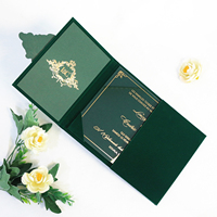 Dossiers à couverture rigide en velours vert de luxe fantaisie Invitation de mariage LOGO en feuille d'or personnalisé Invitations de mariage en acrylique transparent