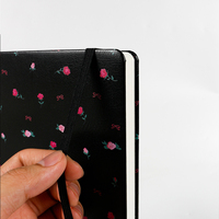 Cuaderno de Tapa Dura de PU con Lazo de Rosa Floral Negro, Banda Elástica, Estética Coqueta, Diario Personalizado, Papelería