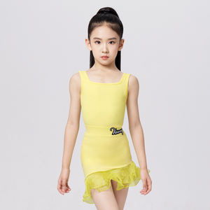 ヴェニースタイル ラテンダンスドレス 子供用 スパンデックス 練習着 スクエアカラー サスペンダートップ ヒップスカート トレーニング パフォーマンススーツ - Product Image 1