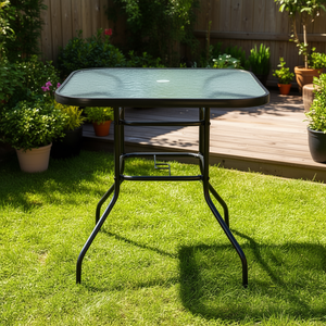 Outdoor Dining Square Table Toughened Glass Steel <b>Frame</b> Durable Yard Furniture Contemporary Design - Product Image 2