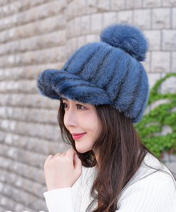 Chapeau en fourrure de vison authentique pour femme CLN111306, chaud pour l'hiver, 100% fourrure de renard, pompon en fourrure de vison véritable pour femme - Product Image 3