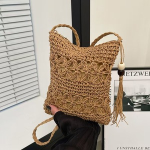 Bolso de mano de playa con cuentas de madera Retro para mujer, bolso de hombro abierto de verano grande, Correa OEM importado, tejido de paja, tendencia de moda para niñas - Product Image 2