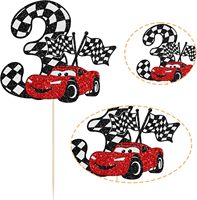 1 Stück Rennwagen 3. Geburtstag Tortendekoration Glitzer 3. Rennwagen Geburtstagstorten-Topper Dekoration für Rennwagen-Schachbrettfahne Themenparty