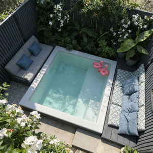 Piscina cuadrada de fibra de vidrio para uso doméstico con azulejos de mosaico para relajarse en el jardín, piscina elevada, spa. - Product Image 4