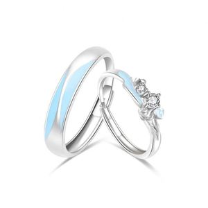 Anillos de Pareja Plateados con Flor Luminosa de Circonio y Estrella, Brillan en la Oscuridad, Anillo Abierto Ajustable, Joyería - Product Image 5