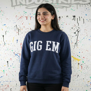 GIG EM <b>Navy</b> BLUE Hooded Half Zip 100% Cotton Winter Sweatshirt White Applique Embroidery Digital Printing Oversized CLUSH SPORTS - Product Image 1