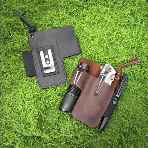 Étui en cuir véritable pour couteau pliant et lampe torche, durable, léger, avec clip de transport, pour outils EDC. - Product Image 1