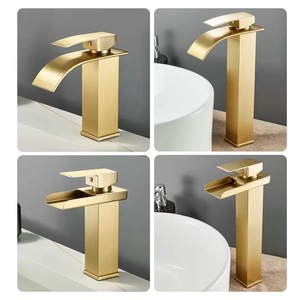 Grifo de lavabo de baño de acero inoxidable de fábrica, grifo mezclador de caño de <span class=keywords><strong>cascada</strong></span> cuadrado, grifo de lavabo de un solo mango - Product Image 4