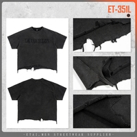 Kaos Pria Lengan Pendek Katun Murni Pre-Washed Heavyweight Loose-Fit - Gaya Vintage Distressed Bernapas dan Menyerap Keringat