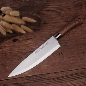 Coltello da cucina in acciaio inossidabile di vendita calda TUOMEI manico in legno con motivo a 8 pollici coltello da cuoco in stock