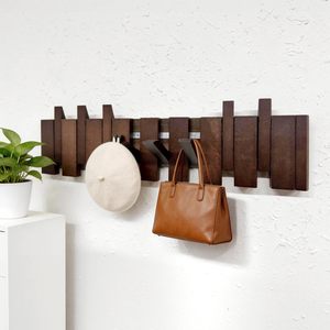Porte-clés <span class=keywords><strong>mural</strong></span> rabattable à 8 crochets pour entrée, salon, chambre – Design à suspendre sur la porte ou comme porte-manteau style piano - Product Image 2