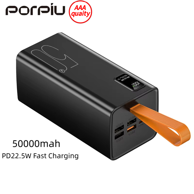 Big Capacity 50000mAh Power Bank 4 USB LED Digital Display Powerbank 22.5W Fast Charging Type-C Output Power Banks