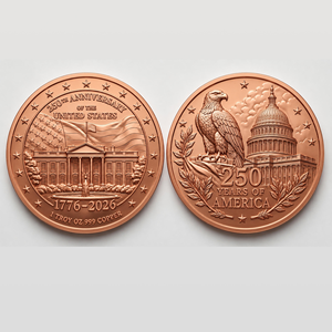 1 oz 5 oz Koin Tembaga Murni 999 Amerika, Koin Peringatan 250 Tahun, Berwarna, Relief Tinggi, UV, Kerajinan Logam, Koin Tantangan Tembaga Kustom - Product Image 6