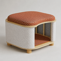 YAOYUE Tabouret Nid pour Chat Partagé Humain-Animal, Lit pour Chat en Bois avec Coussin en Peluche, 40x40x27cm, Meuble Multifonctionnel pour Chat