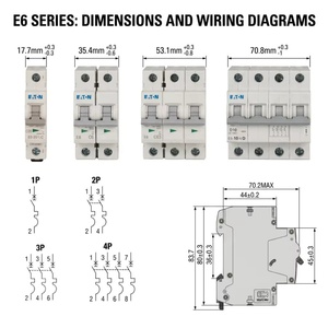 Eaton Moeller Seri E6 E6-63/2/C 63A 2P 400V 6kA CE UL CCC Pemutus Sirkuit Miniatur MCB untuk Panel Pencahayaan Kantor Komersial - Product Image 4
