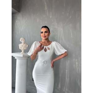 Elegante Vestido de Cóctel Rojo Tipo Lápiz con Cuello en V y Detalle Recortado, Cintura Natural, Tela Satén, Diseño Transpirable - Product Image 6