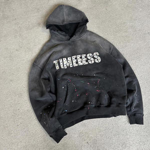 Sweat à capuche personnalisé de haute qualité délavé au soleil et à l'acide 100% coton Vintage Distressed Zipper Up Sweats à capuche surdimensionnés Boxy pour homme - Product Image 3