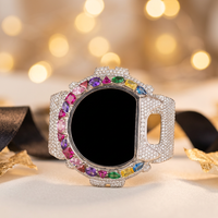 Lunette de montre de luxe en acier inoxydable octogonale, entièrement sertie de cristaux étincelants, cadre de protection personnalisé pour montre Hip Hop pour hommes
