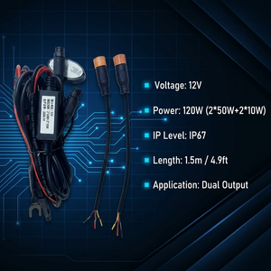 طقم أسلاك مقاوم للماء 12 فولت 40 أمبير بموصلين نحاسيين 1.5 متر لشريط إضاءة LED بقوة 120 واط مع مفتاح روكر وريلاي للطرق الوعرة 4x4 والشاحنات وسيارات الجيب وسيارات الدفع الرباعي - Product Image 3