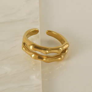 Zogxin <b>Titanium</b> Steel Double Layer Bamboo Joint Open <b>Ring</b> 18K Gold Stainless Steel Unisex Fashion <b>Ring</b> Adjustable Gift Jewelry - Product Image 4