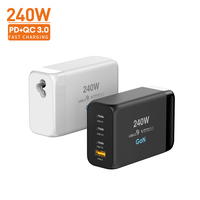 GaN-adaptador de corriente para viaje de fábrica, cargador de teléfono móvil con 4 puertos tipo C, PD3.1, QC3.0, para ordenador portátil, 240W