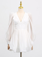 Robe de soirée mini en organza blanc à col en V rétro française de haute qualité Bettergirl 2026