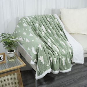 3D Jacquard Cationic Pine Design Green Sherpa Fleece Blanket for Home Fuzzy Soft Cozy Thick Warm Customized Throw Blanket - Product Image 5