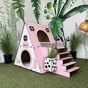 Muebles de Lujo Modernos para Interiores: Bungalow Dúplex de Dos Pisos con Diseño de Casa de Conejos y Estampado de Madera, Decoración para el Hogar, Muebles de Castillo para Conejos - Product Image 4