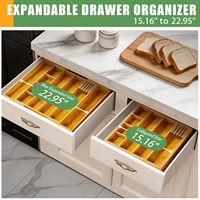 Organisateur de tiroir extensible en bambou, plateau à couverts réglable avec séparateur amovible pour rangement cuisine et bureau