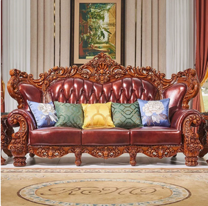Ensemble de canapés sectionnels en cuir véritable de style européen classique de luxe royal, 1, 2, 3 places, meubles de salon pour appartement - Product Image 4