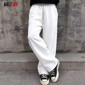 Pantalon de survêtement streetwear personnalisé avec logo, en coton épais, coupe large et droite, style vintage, évasé et ample pour homme - Product Image 2