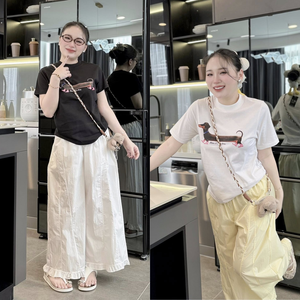 บริการผลิตกางเกงผ้าฝ้ายสำหรับผู้หญิงแบบซักแห้ง (Dry Cleaning) บริการ OEM ผู้ผลิตจากเวียดนาม กางเกงทรงตรงพิมพ์ลายดิจิทัล ขากว้าง สไตล์ลำลอง สำหรับฤดูใบไม้ผลิ - Product Image 3