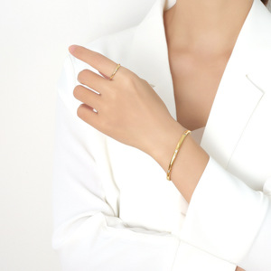 Thin Open <b>Bangle</b> <b>Bracelet</b> with Full Zircon Inlay for Women | 18K PVD Gold Plated Stainless Steel | Waterproof & Hypoallergenic - Product Image 6
