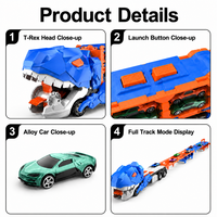 Camion Dinosaure Transformable avec Circuit de Course 164cm, Double Lanceur, Voitures Pliables en Alliage, Jouet pour Enfants, Cadeau