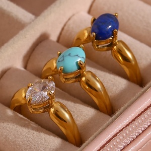 Dreamshow Flower AAA Zircon PVD Gold Plated Jewelry Natural Gemstones <strong>Rings</strong> Stainless Steel <strong>Statement</strong> <strong>Ring</strong> - Product Image 3