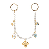 Accessoires de mode : Porte-clés chaîne de perles avec breloques remplaçables papillon et fleur, breloque de sac pour femme