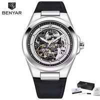 Montre-bracelet automatique mécanique Benyar BY-5207 avec bracelet en cuir, aiguilles lumineuses, étanche, pour homme, Reloj + Coffret cadeau