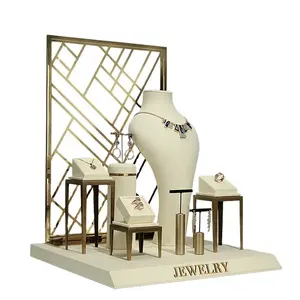 WYP White Jewelry Display Props Small Jewlery Gold Backdrop Jewelry Display Mannequin Set
