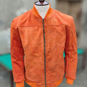 Hot Sale Hasnain Orange Color Genuine <b>Suede</b> <b>Leather</b> Casual Style Windproof Eco-Friendly Winter Bomber <b>Jacket</b> for Men Women - Product Image 1