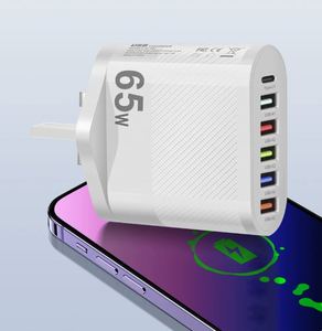 อะแดปเตอร์ชาร์จโทรศัพท์แบบขายดีที่สุด 65W 3.5A 5USB +1 ช่องเสียบ Type C หัวปลั๊ก EU UK US สำหรับ Samsung iPhone ชาร์จเร็ว PD สำหรับการเดินทาง - Product Image 2