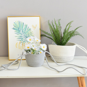 Panier suspendu rond en coton tissé, pliable, pour plantes d'intérieur et d'extérieur - Product Image 3