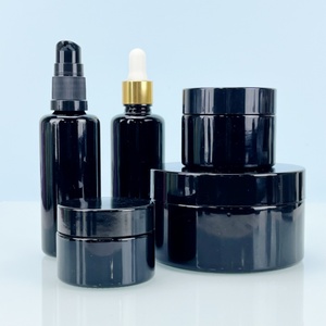 High Quality Violet Jar 50g 100g 150g 200g 250g Cosmetic Packaging Silk Screen logo <b>Black</b> UV-resistant Glass Jar with Screw Cap - Product Image 2