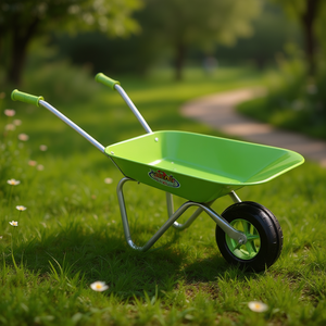 Brouette pour enfants en métal vert à 1 roue, outil de jardin pour les jeux en plein air - Product Image 3