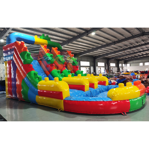 Tobogán Acuático Inflable de Doble Carril <span class=keywords><strong>con</strong></span> Bloques de Color Brillantes y Escalador, para <span class=keywords><strong>Alquiler</strong></span> en Fiestas, <span class=keywords><strong>con</strong></span> Soplador - Product Image 3