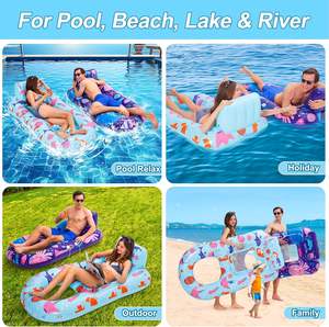 Double Person PVC <b>Inflatable</b> <b>Pool</b> Float 64"Lx36"W Oversized <b>Pool</b> Lounger Raft with Cup Holders for Adults Couples - Product Image 4