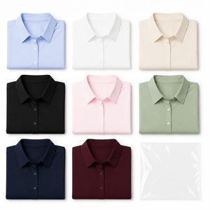 Chemise boutonnée en popeline bleu clair pour femme, manches longues, coupe classique, chemisier de bureau, longueur normale, col rabattu, 100% coton - Product Image 6