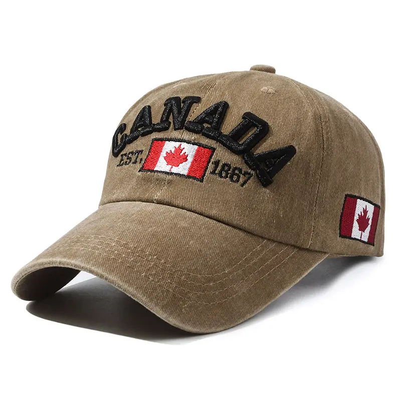 カナダ国旗ゲームソフトトップキャップヴィンテージ野球帽カスタマイズ洗浄綿オールドスクール3D刺繍お父さん帽子卸売